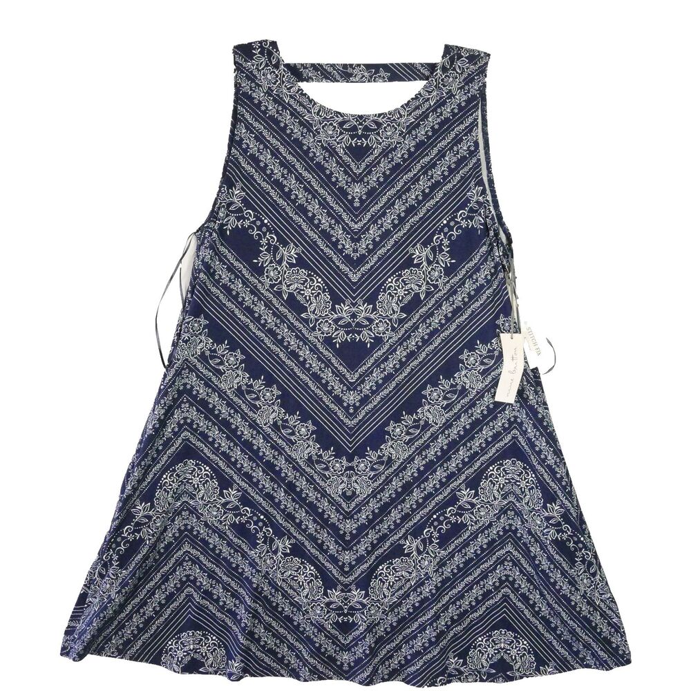 Nine Britton Mini Knit Dress Womens Size XL Navy Floral Chevron Privett Stitch